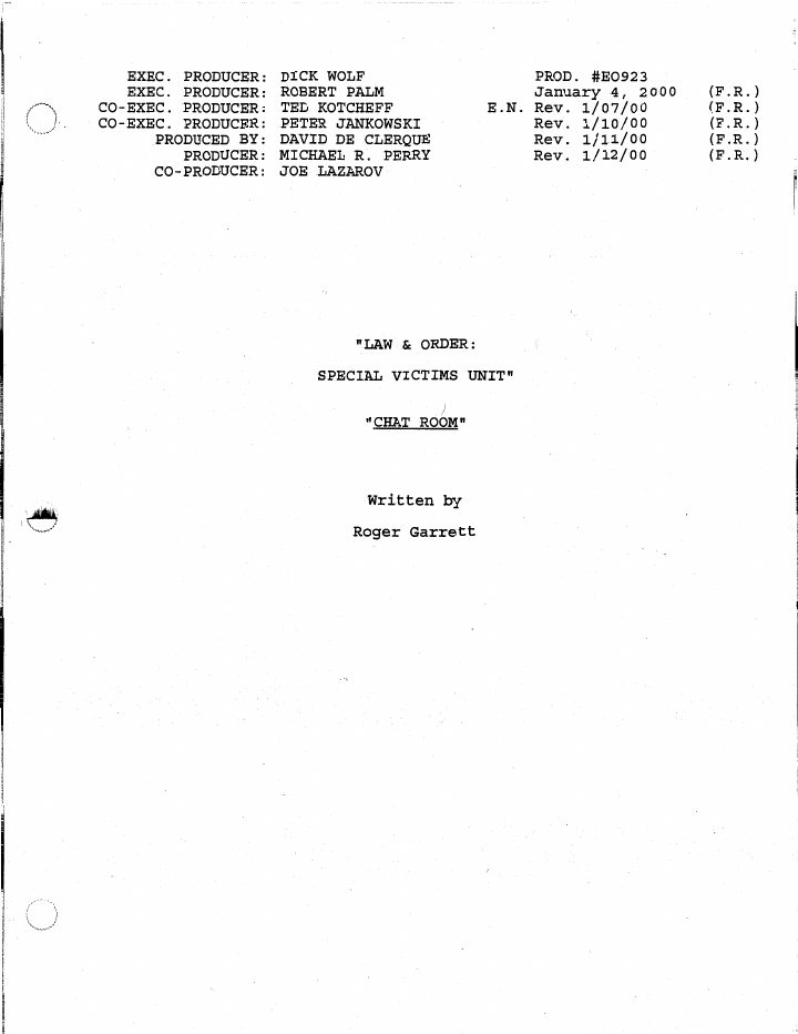 Law & Order: Special Victims Unit: 118: Chat Room screenplay first page