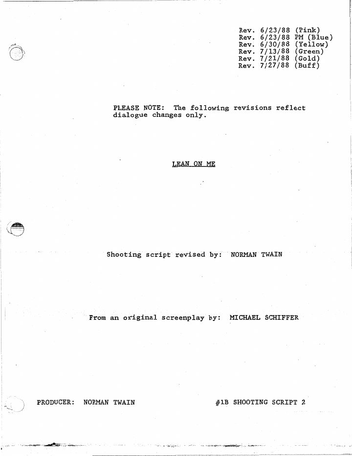 Lean on Me screenplay first page