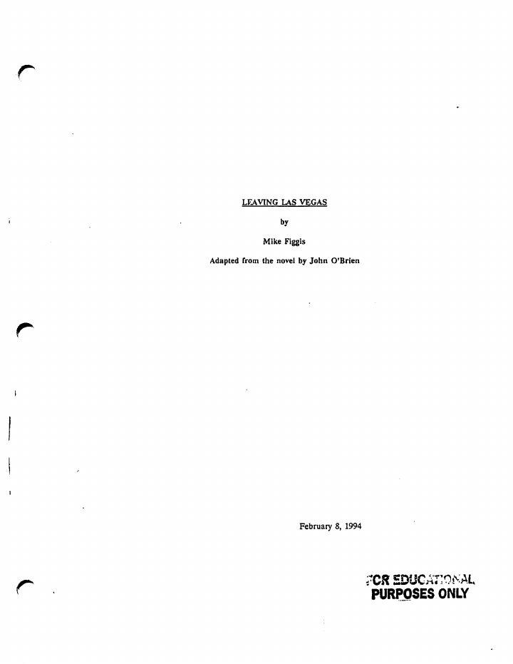 Leaving Las Vegas screenplay first page