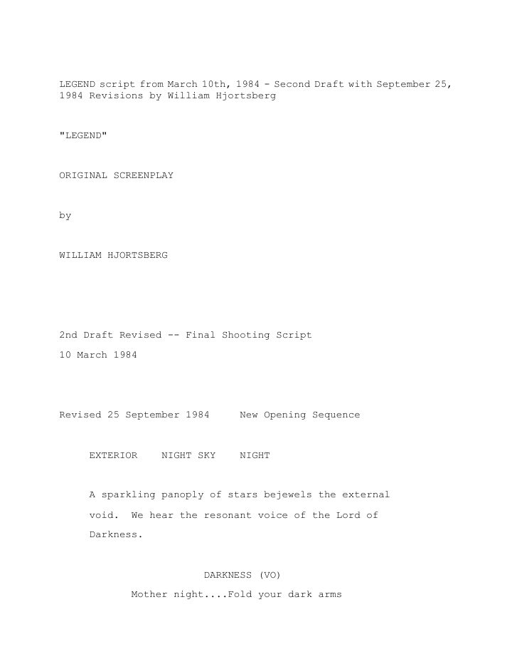 Legend screenplay first page