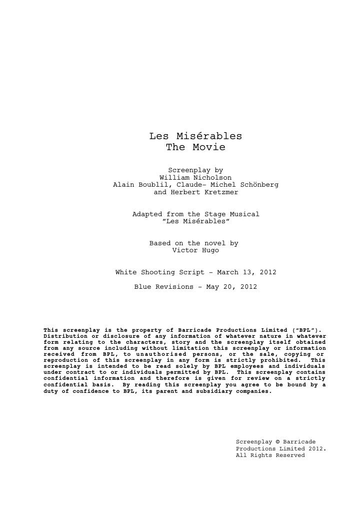 Les Misérables screenplay first page