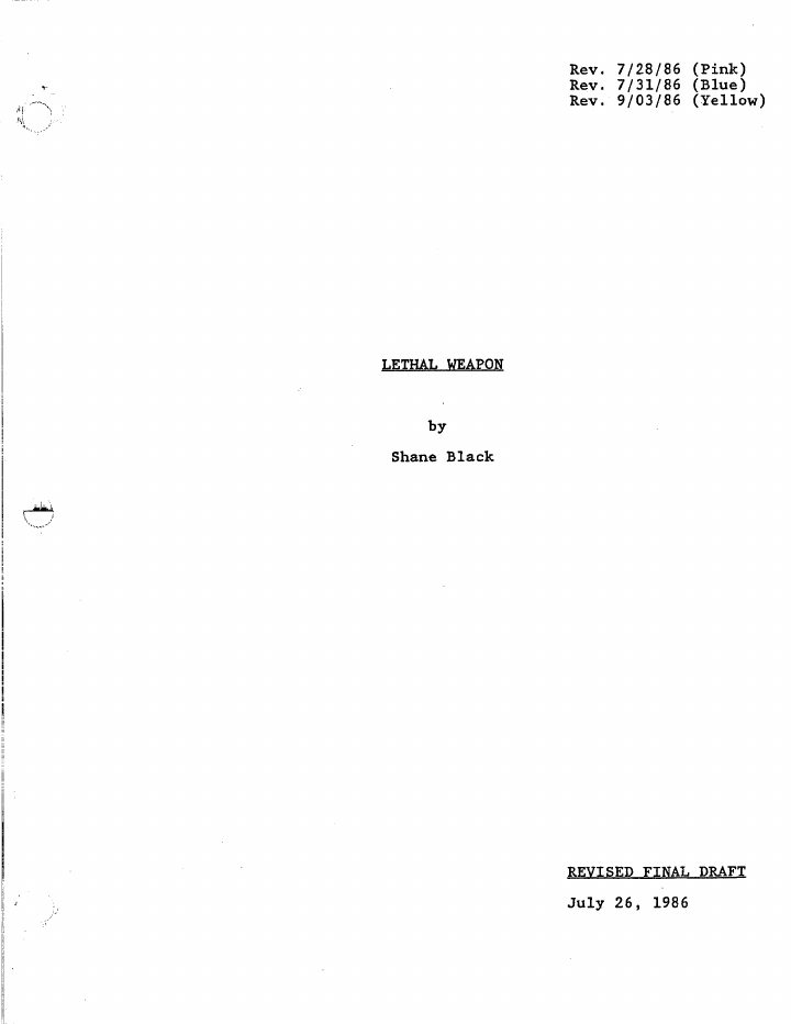 Lethal Weapon screenplay first page
