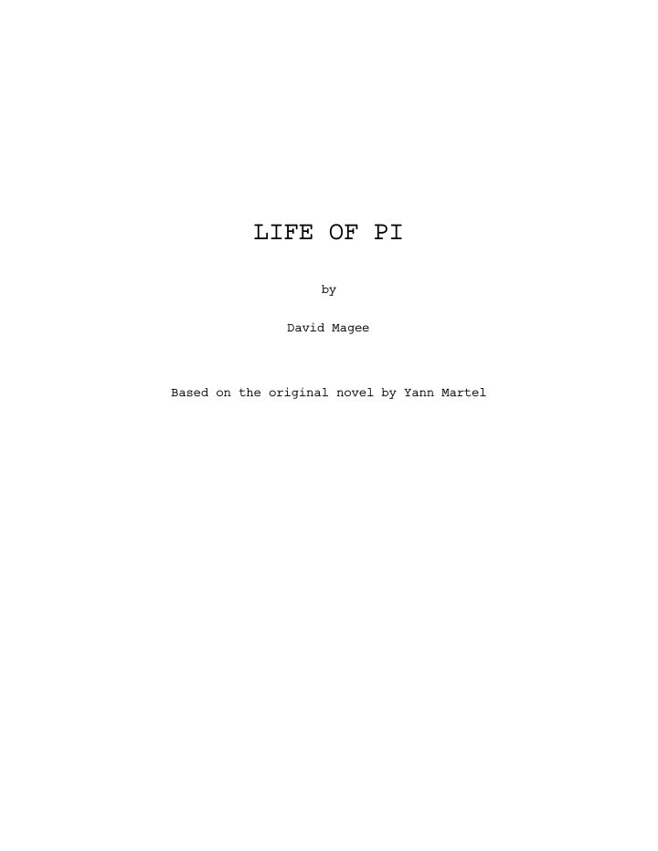 Life of Pi screenplay first page