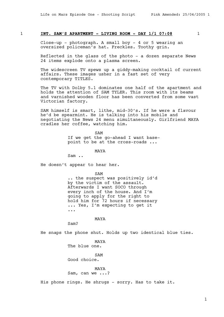 Life on Mars: 101: Out Here in the Fields screenplay first page
