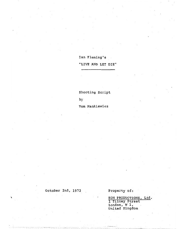 Live and Let Die screenplay first page