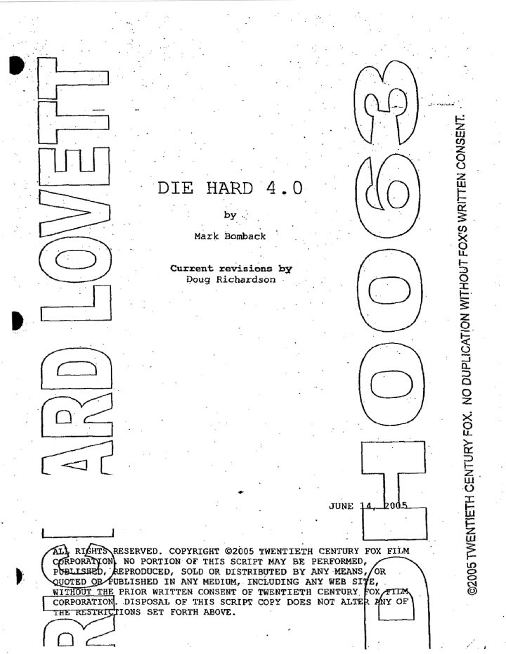 Live Free or Die Hard screenplay first page
