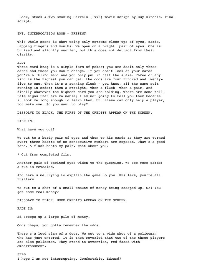 Lock, Stock and Two Smoking Barrels screenplay first page