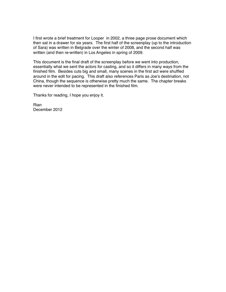 Looper screenplay first page