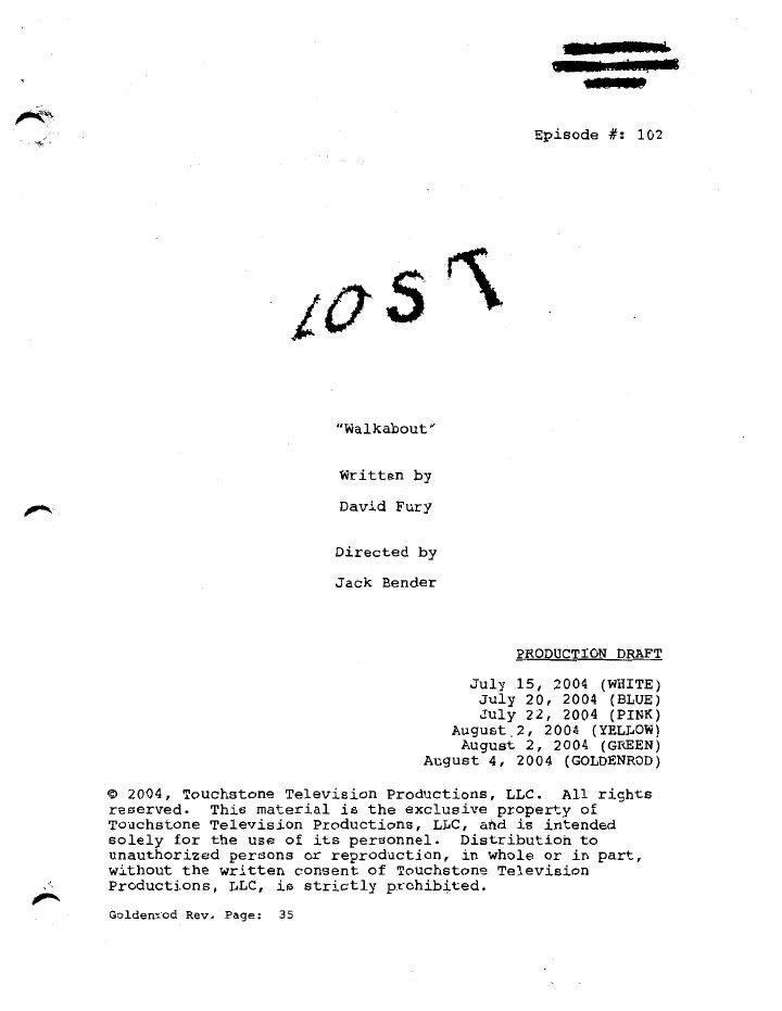 Lost: 104: Walkabout screenplay first page