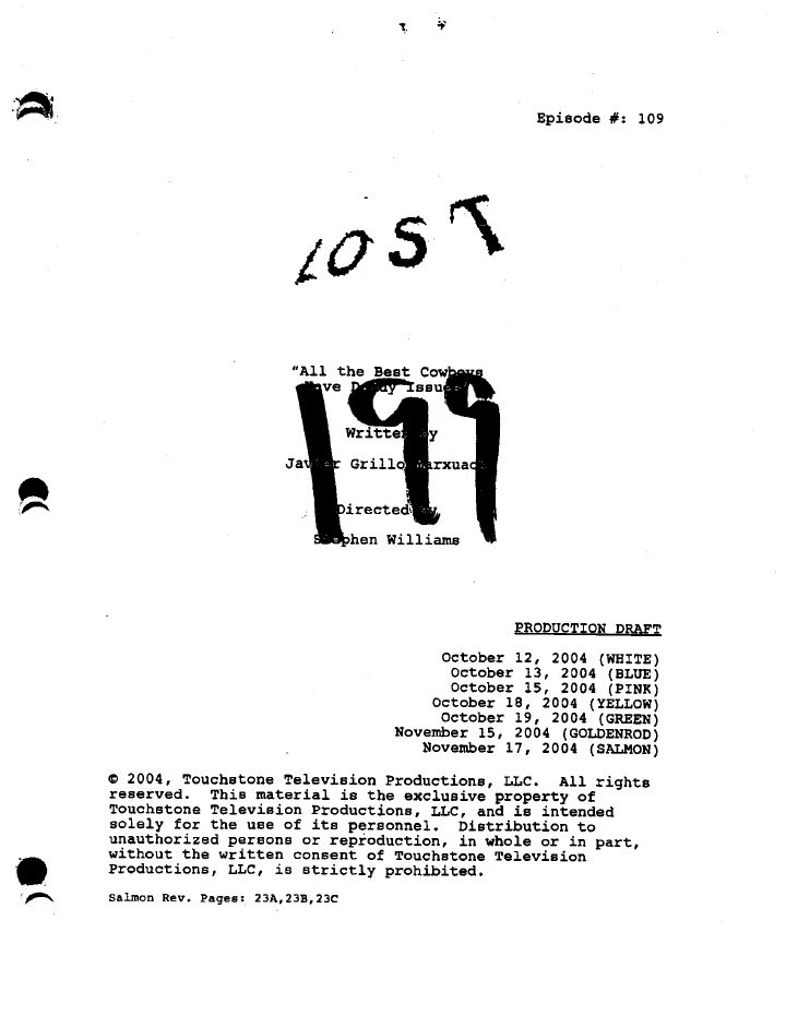 Lost: 111: All the Best Cowboys Have Daddy Issues screenplay first page