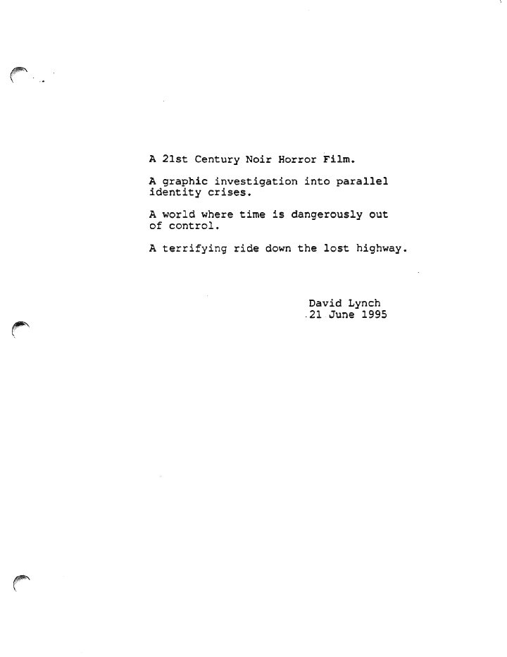 Lost Highway screenplay first page