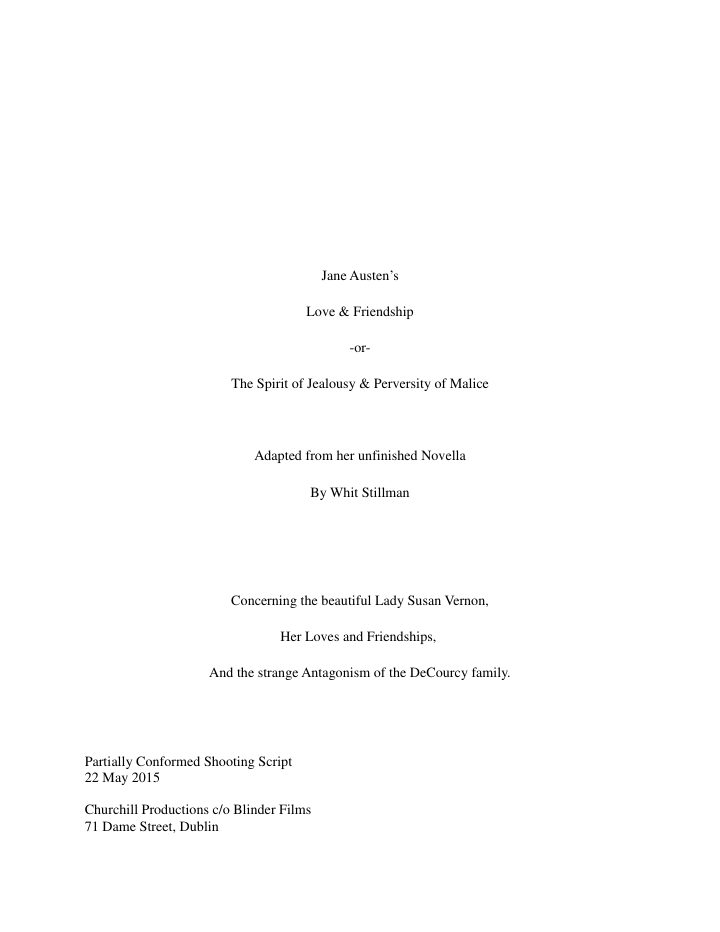 Love and Friendship screenplay first page
