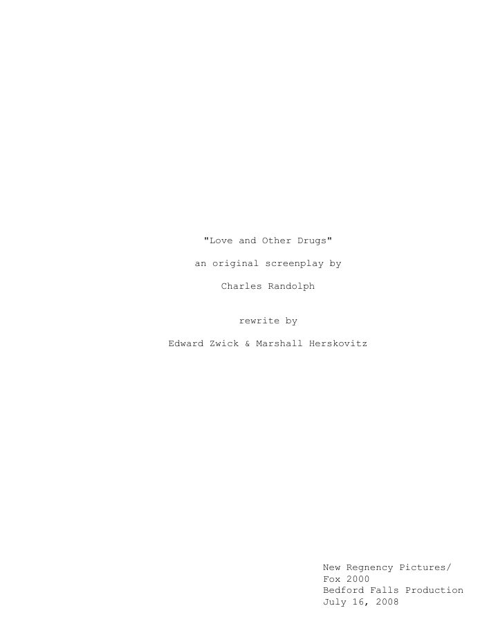 Love & Other Drugs screenplay first page