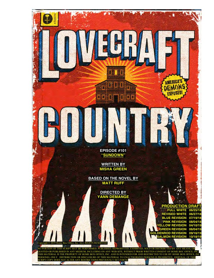 Lovecraft Country: 101: Sundown screenplay first page