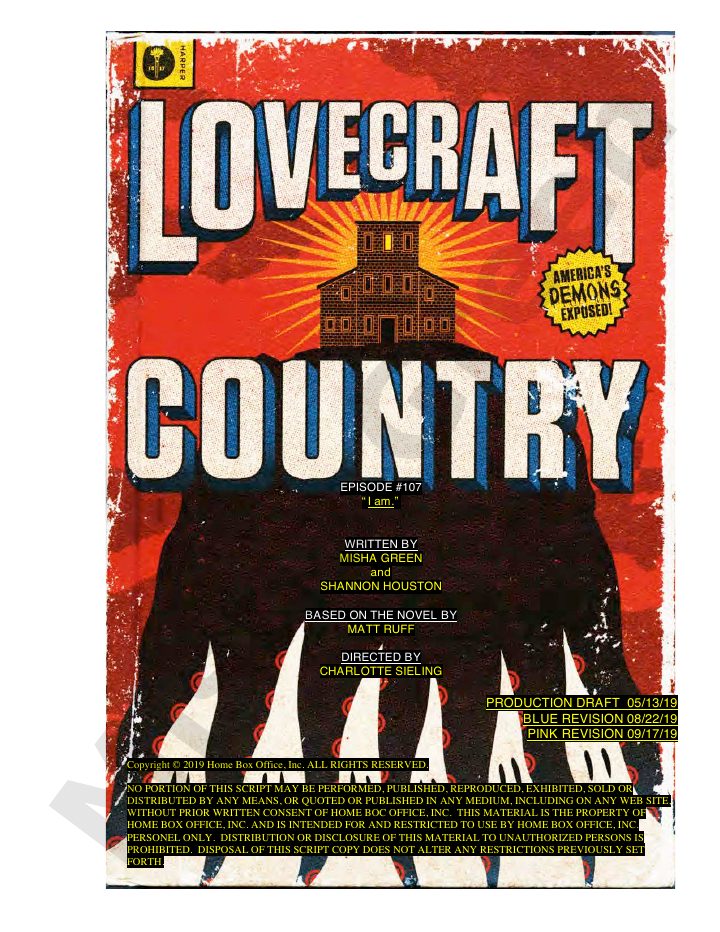 Lovecraft Country: 107: I Am screenplay first page