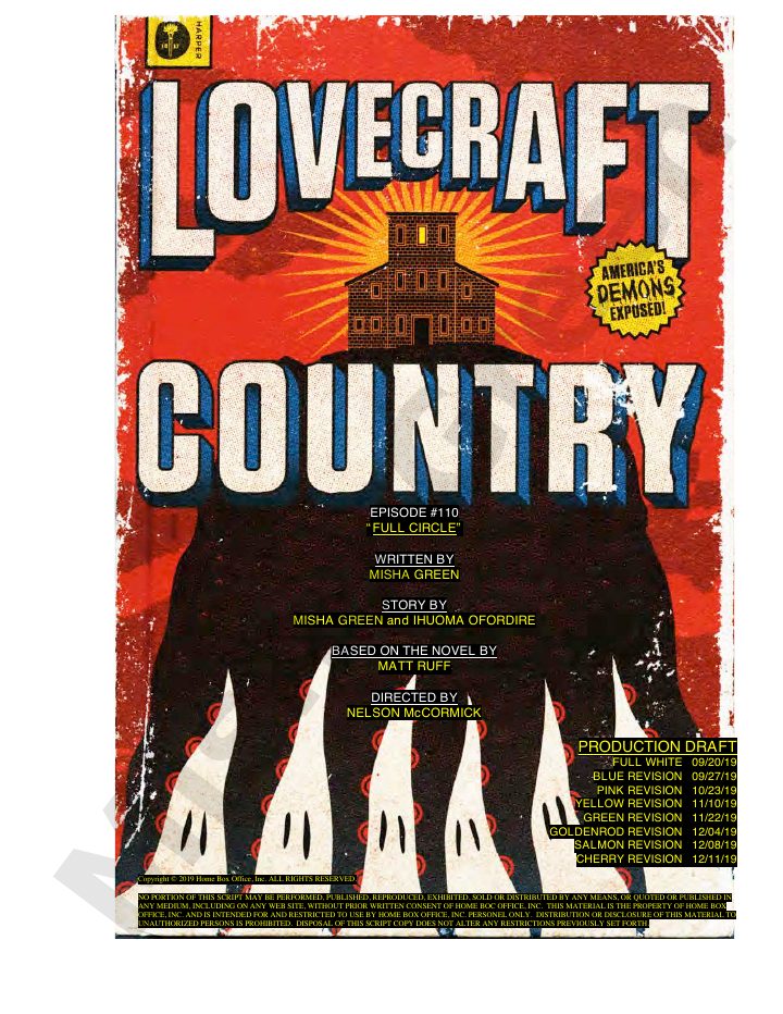 Lovecraft Country: 110: Full Circle screenplay first page