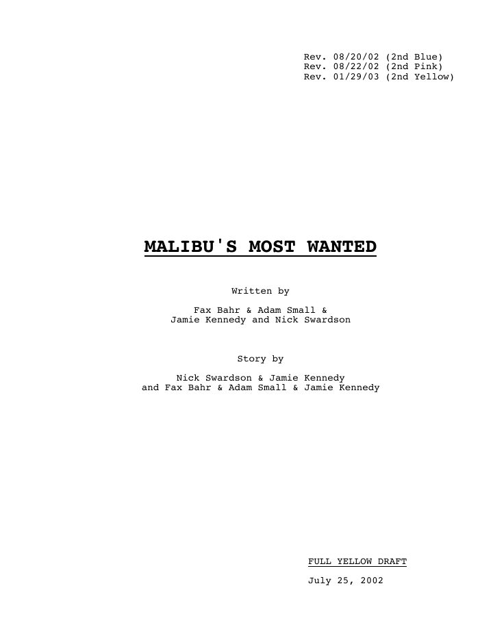 Malibu's Most Wanted screenplay first page