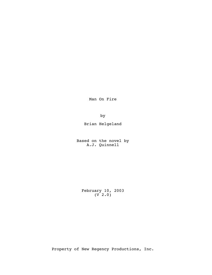 Man on Fire screenplay first page