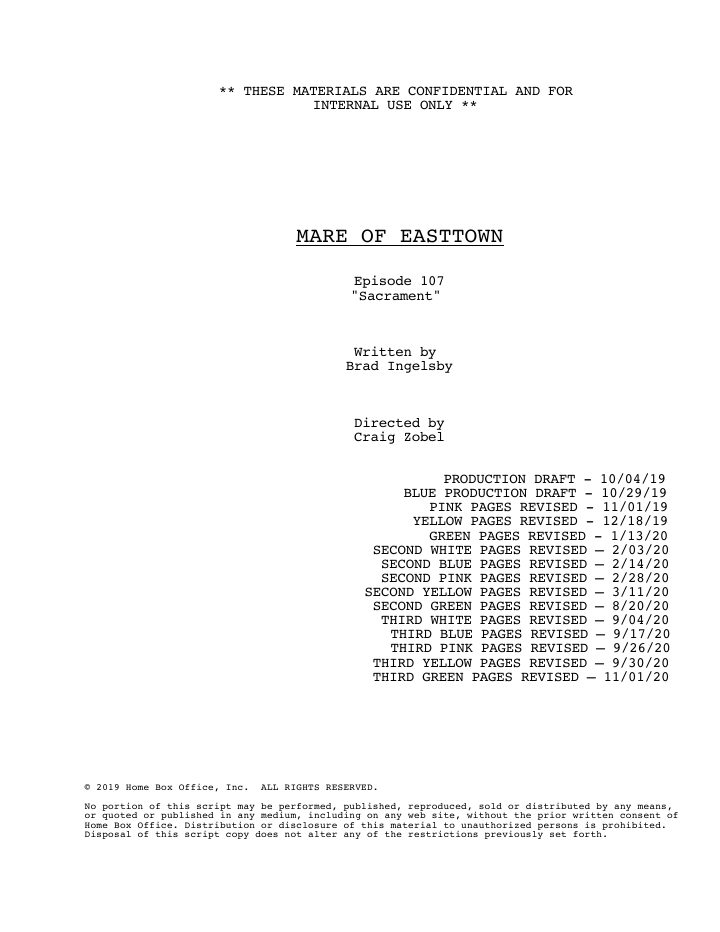 Mare of Easttown: 107: Sacrament screenplay first page