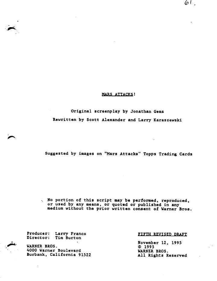 Mars Attacks! screenplay first page
