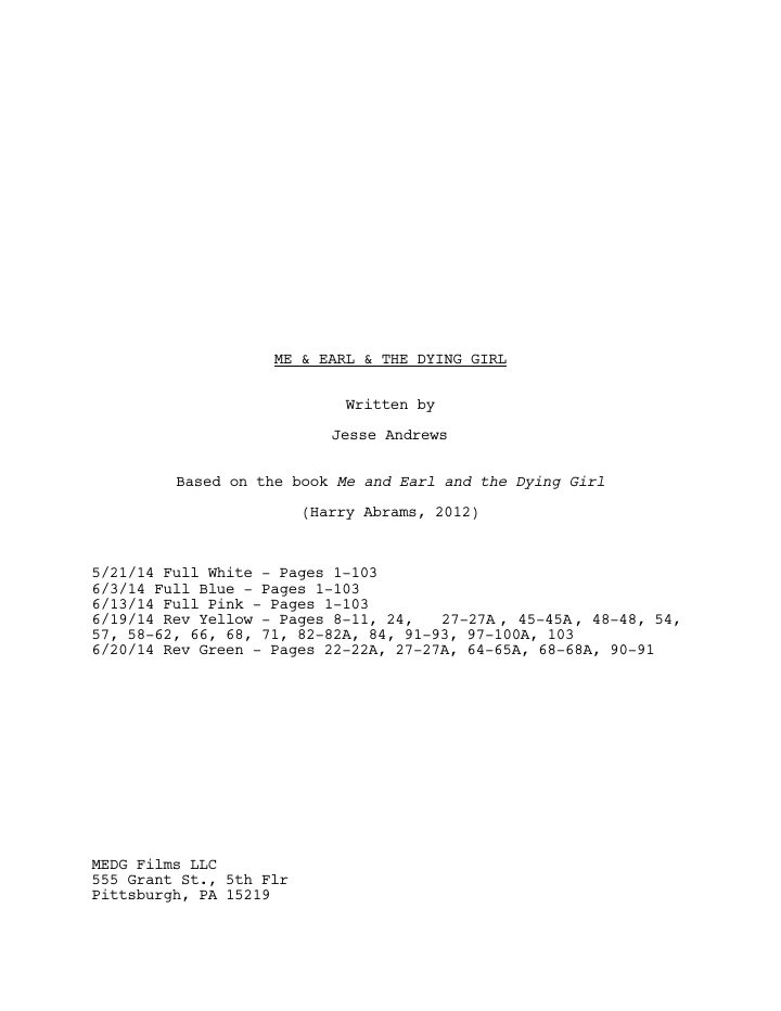 Me and Earl and the Dying Girl screenplay first page