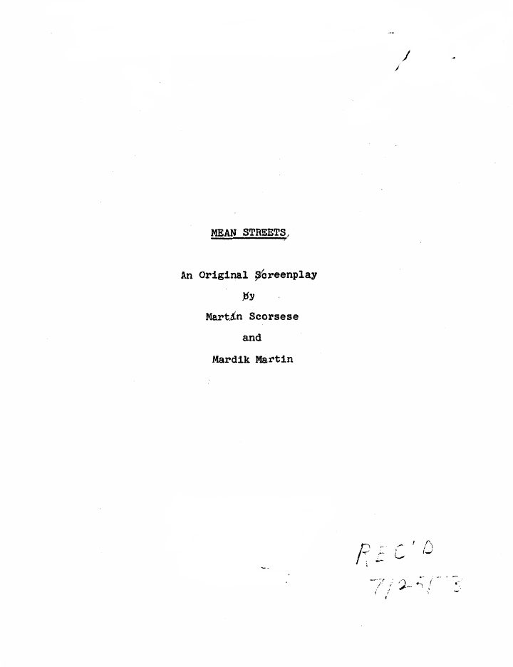 Mean Streets screenplay first page