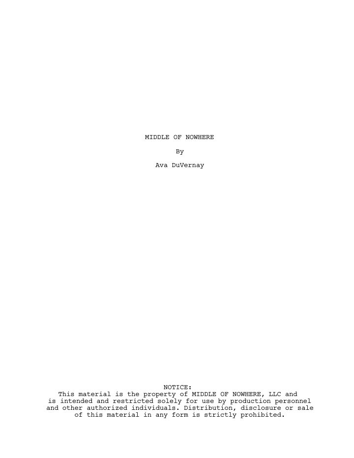 Middle of Nowhere screenplay first page