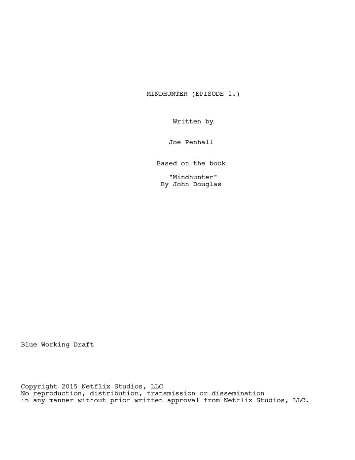 Mindhunter: 101: Episode 1.1 screenplay first page