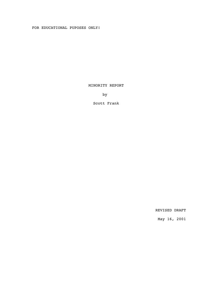 Minority Report screenplay first page