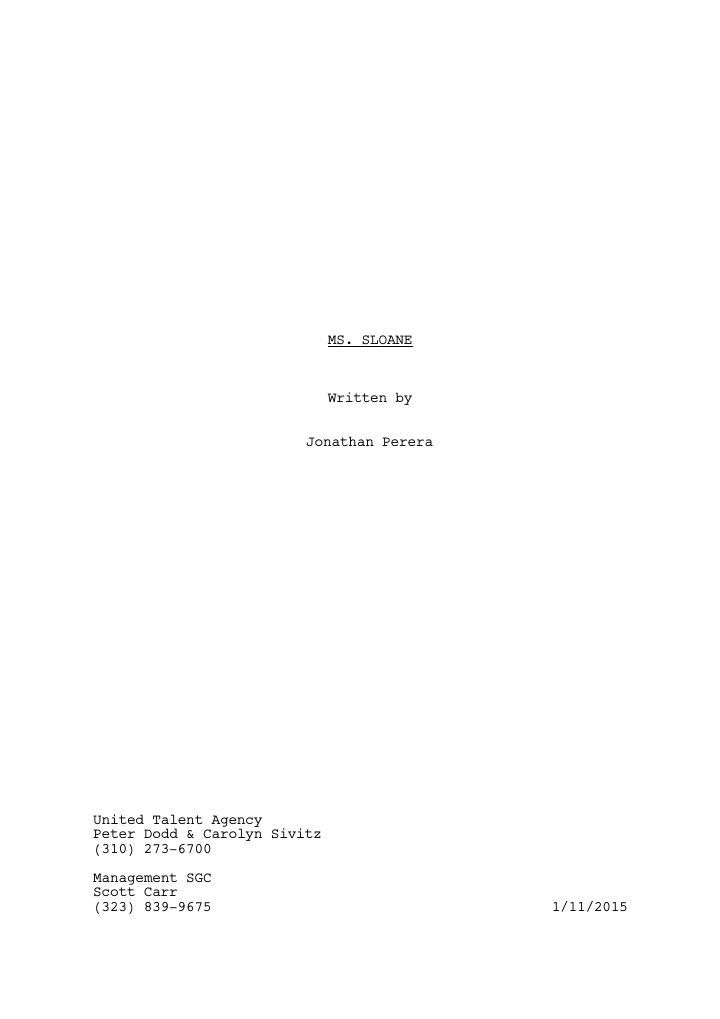 Miss Sloane screenplay first page