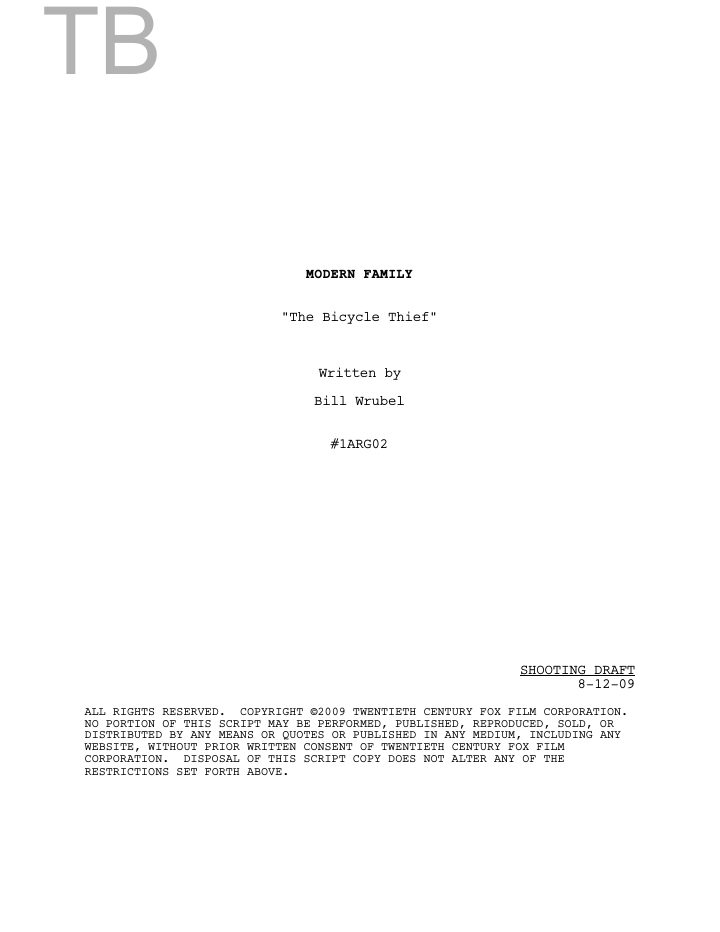 Modern Family: 102: The Bicycle Thief screenplay first page
