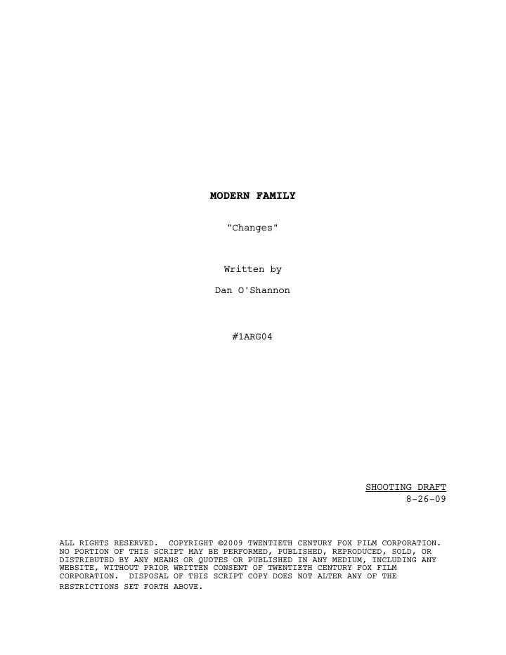 Modern Family: 103: Come Fly With Me screenplay first page