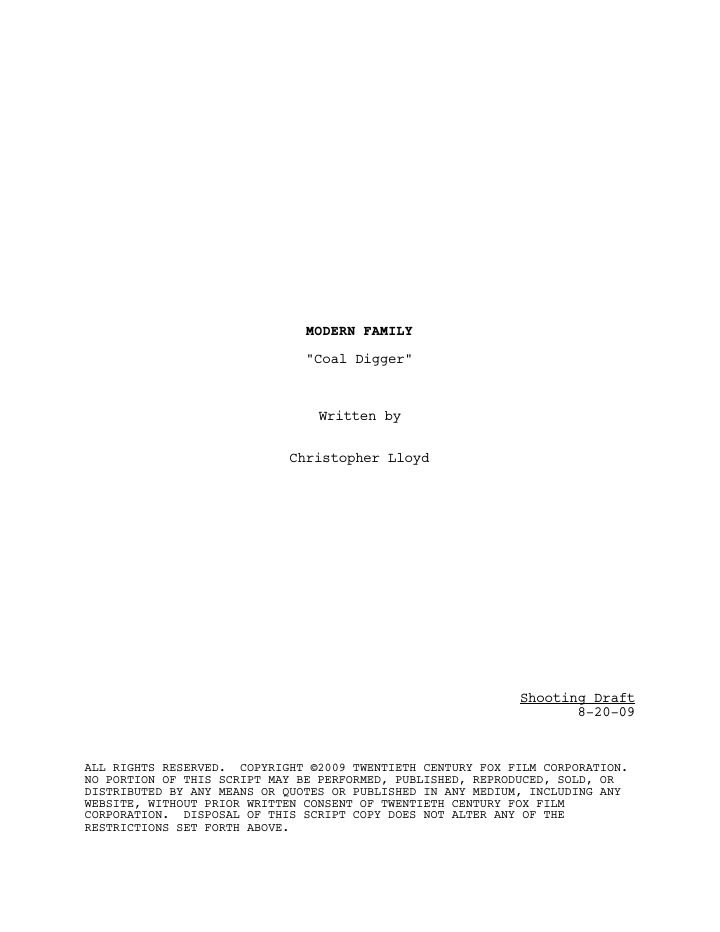 Modern Family: 105: Coal Digger screenplay first page