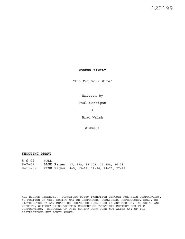 Modern Family: 106: Run for Your Wife screenplay first page