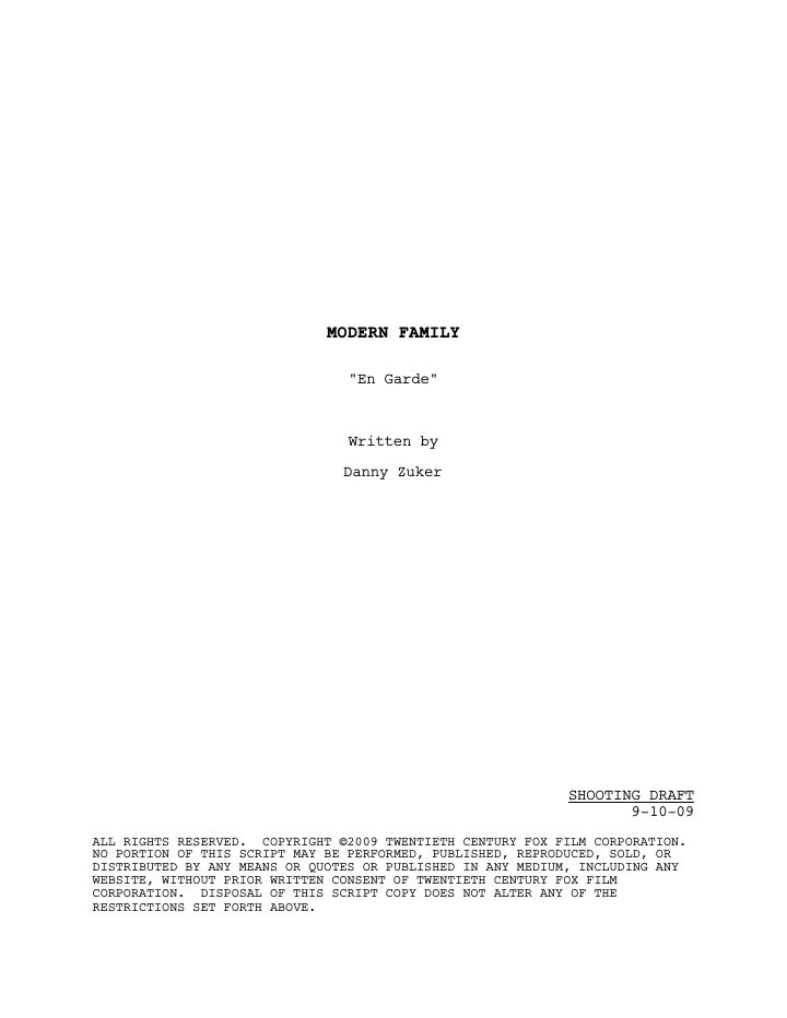 Modern Family: 107: En Garde screenplay first page