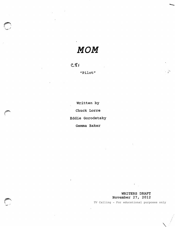 Mom: 101: Pilot screenplay first page
