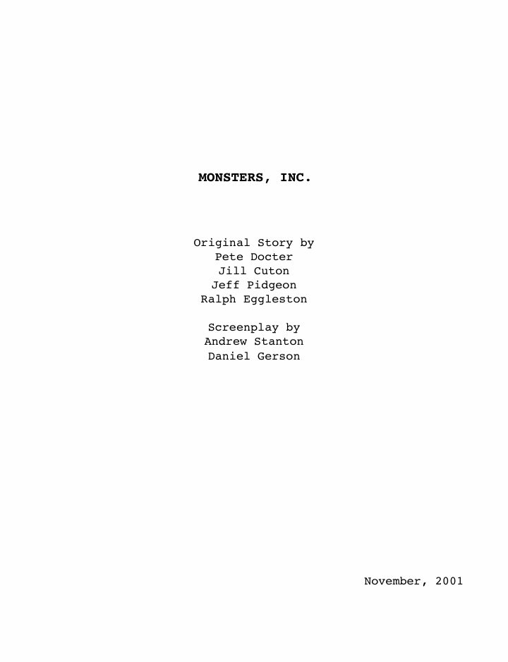 Monsters, Inc. screenplay first page