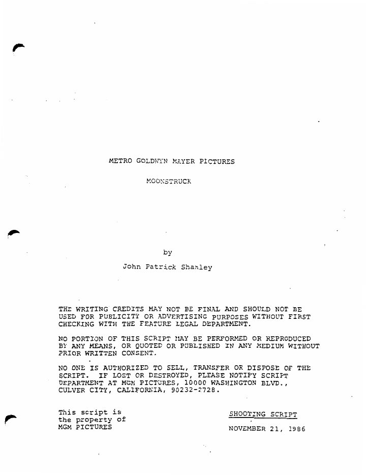 Moonstruck screenplay first page
