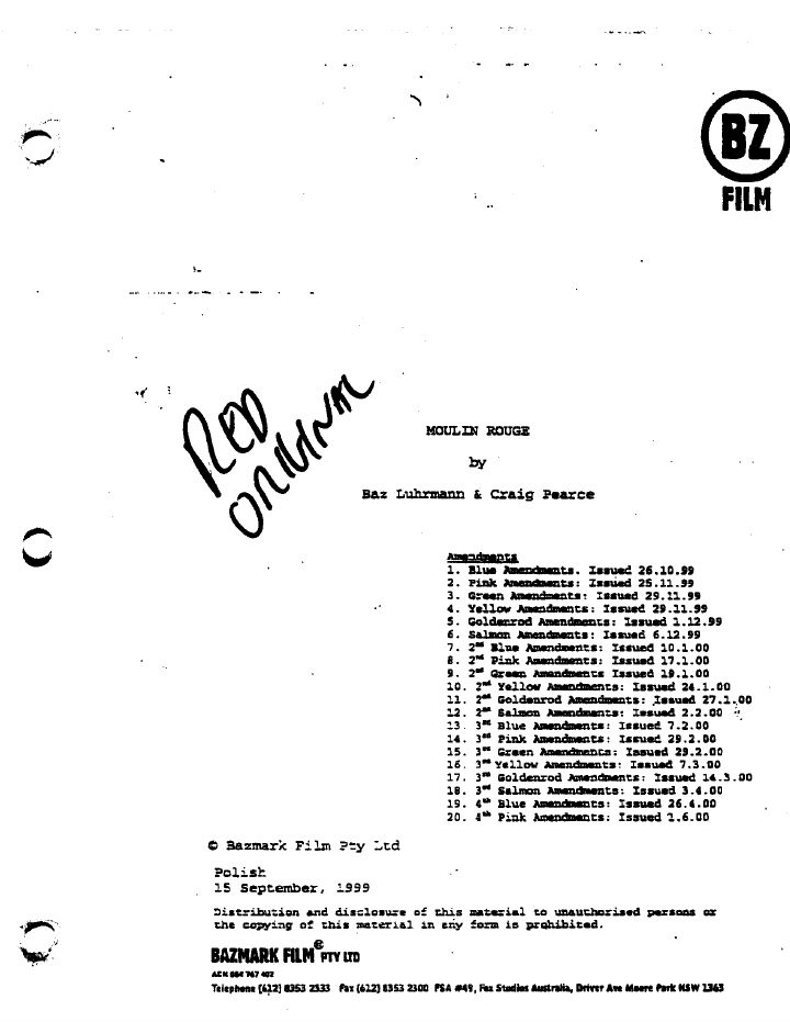 Moulin Rouge! screenplay first page