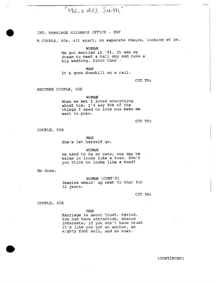 Mr. & Mrs. Smith screenplay first page