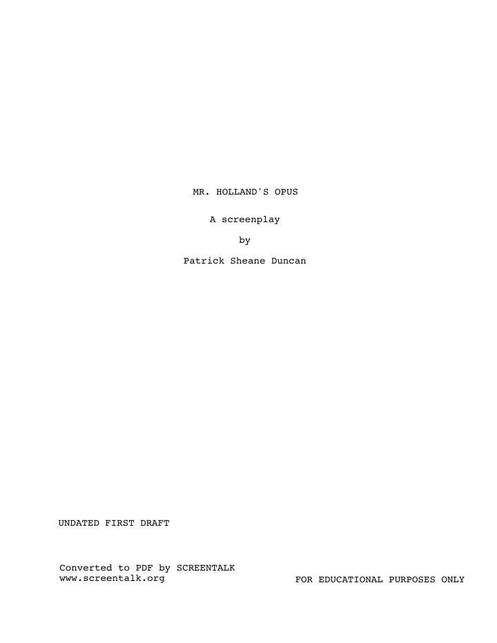 Mr. Holland's Opus screenplay first page