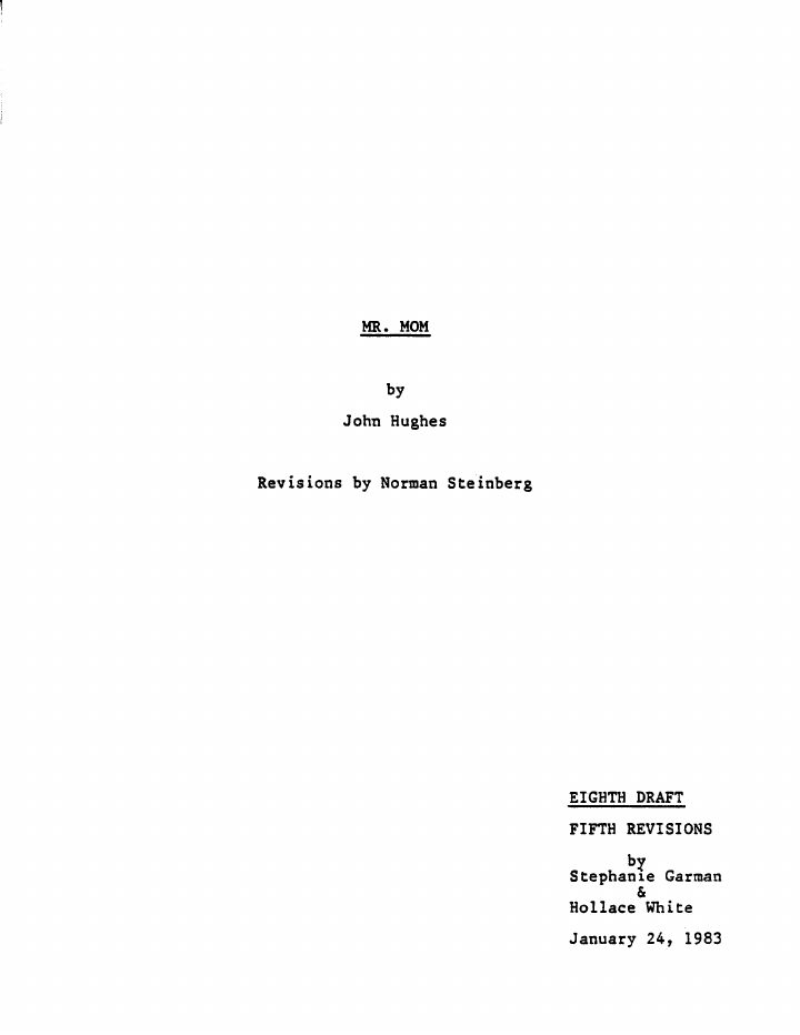 Mr. Mom screenplay first page