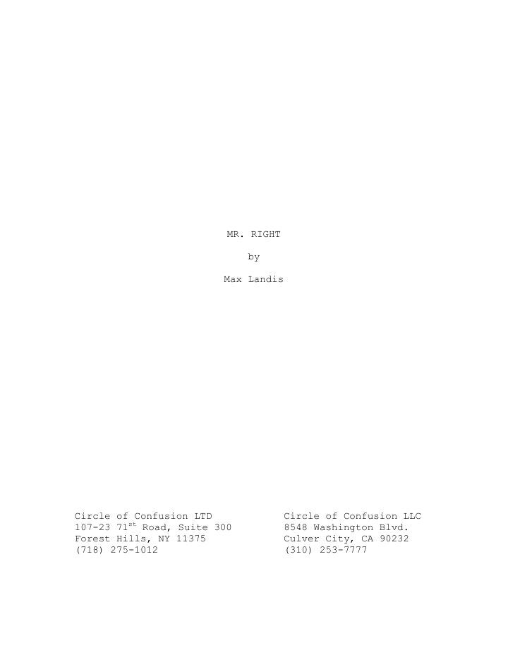 Mr. Right screenplay first page