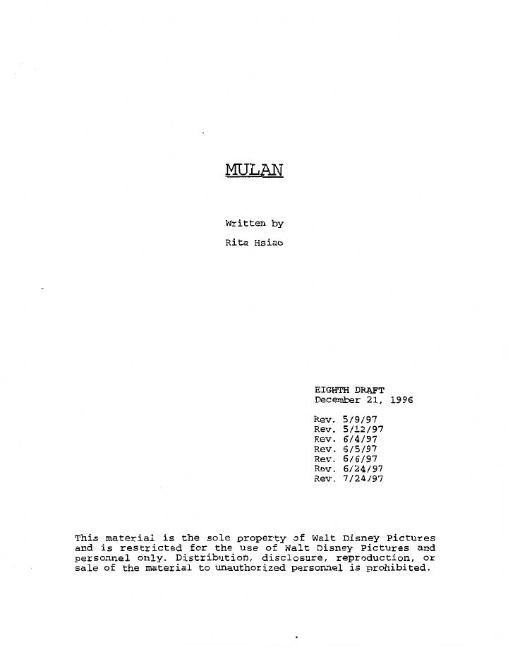 Mulan screenplay first page