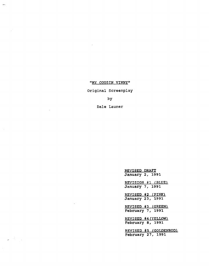 My Cousin Vinny screenplay first page