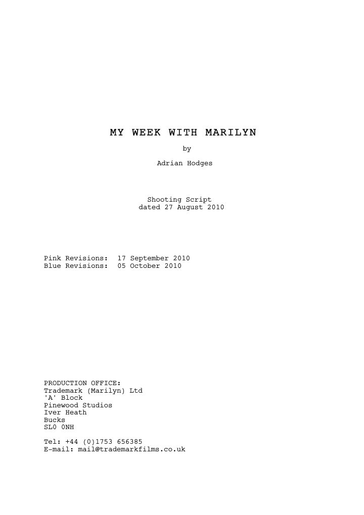 My Week with Marilyn screenplay first page