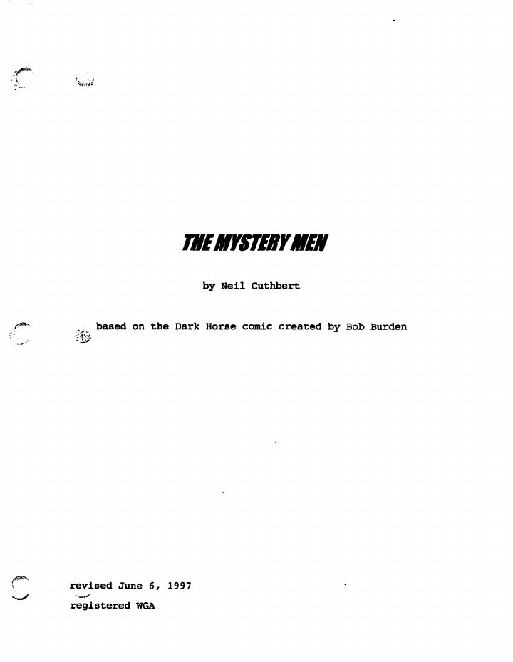 Mystery Men screenplay first page