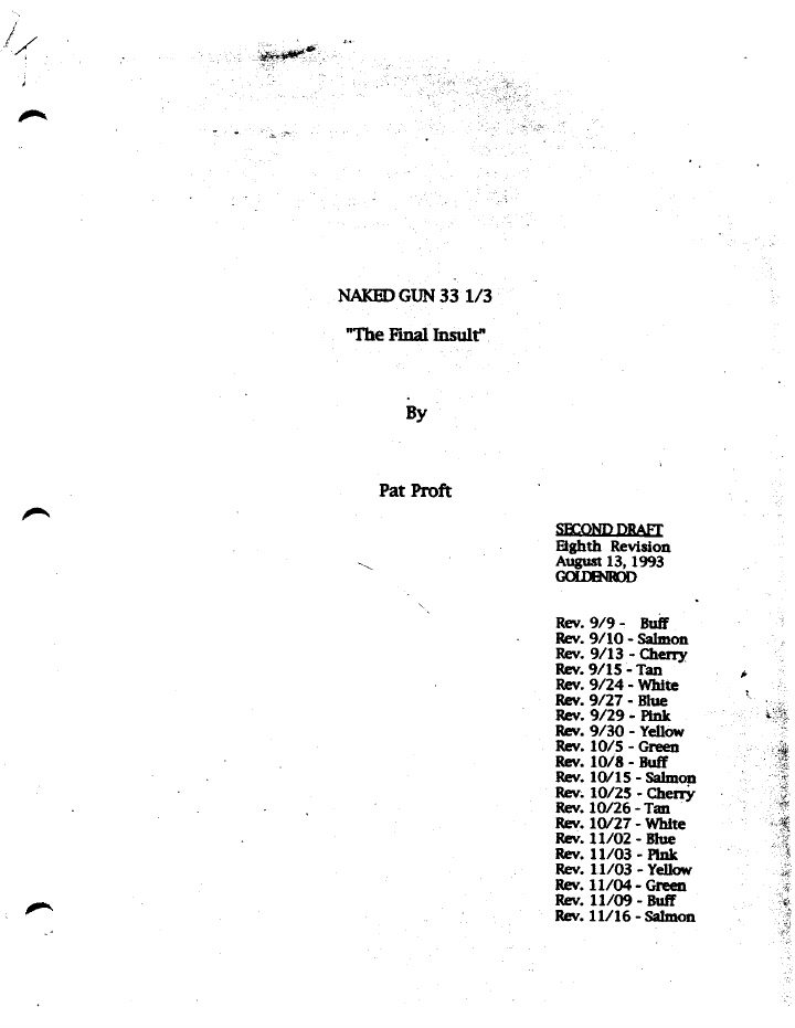 Naked Gun 33 1/3: The Final Insult screenplay first page