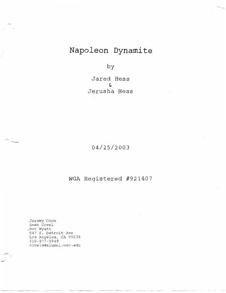 Napoleon Dynamite screenplay first page