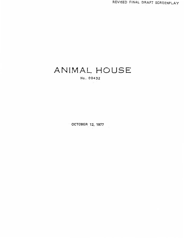 National Lampoon's Animal House screenplay first page